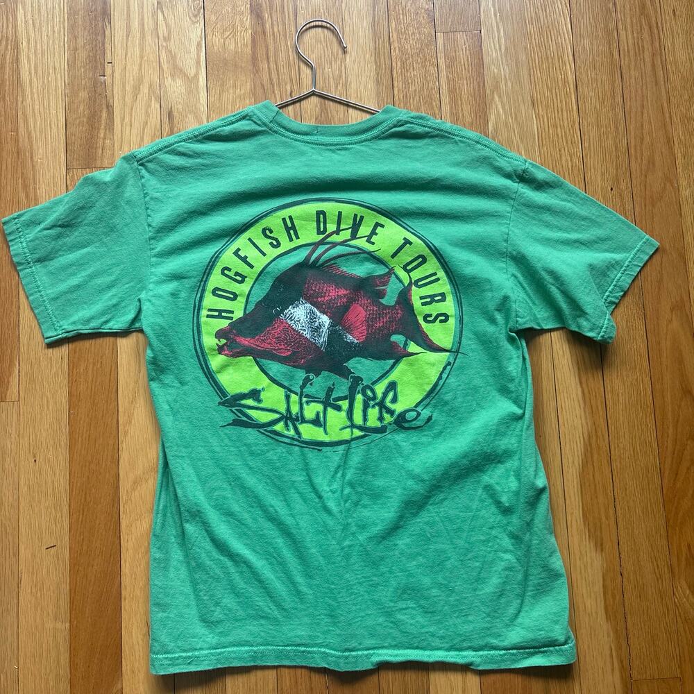 Salt Life “Hogfish Tour” S/S Pocket T-Shirt Men’s Medium Green 100% Cotton y2k